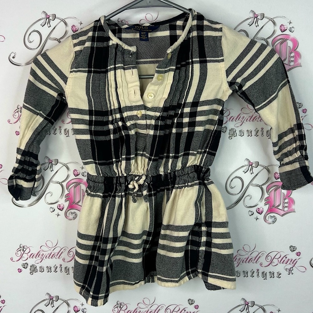 Polo by Ralph Lauren Black and Cream Plaid kids Top tie up